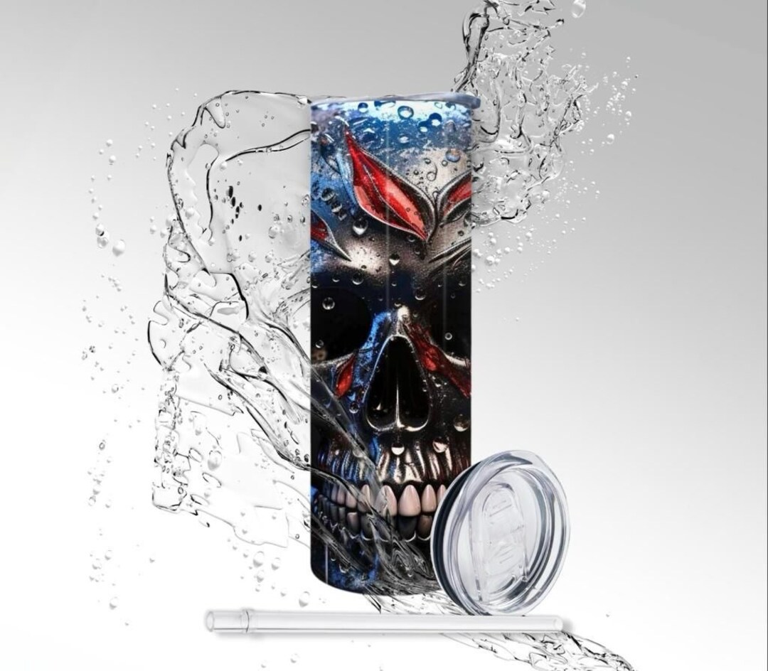 Tumbler: Red Rose Platinum Skull, Sublimated 20 oz Skinny Tumbler | MakerPlace by Michaels Tumbler: Red Rose Platinum Skull, Sublimated 20 oz Skinny Tumbler | MakerPlace by Michaels